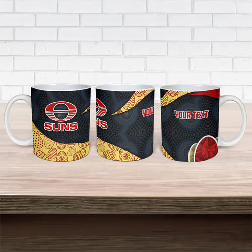 Personalized Suns Football Ceramic Mug Easter Egg Pattern Red Yellow Tribal Dot Art Style