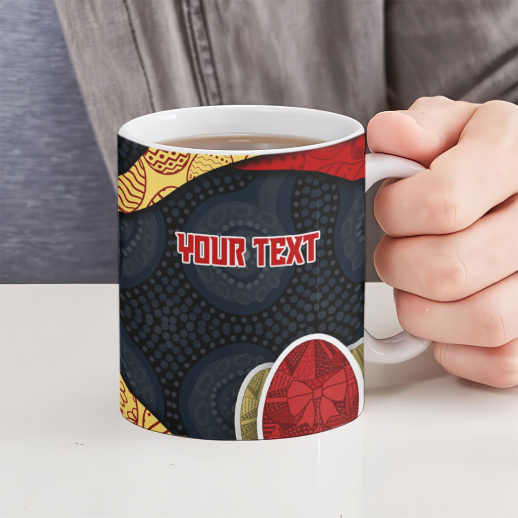 Personalized Suns Football Ceramic Mug Easter Egg Pattern Red Yellow Tribal Dot Art Style