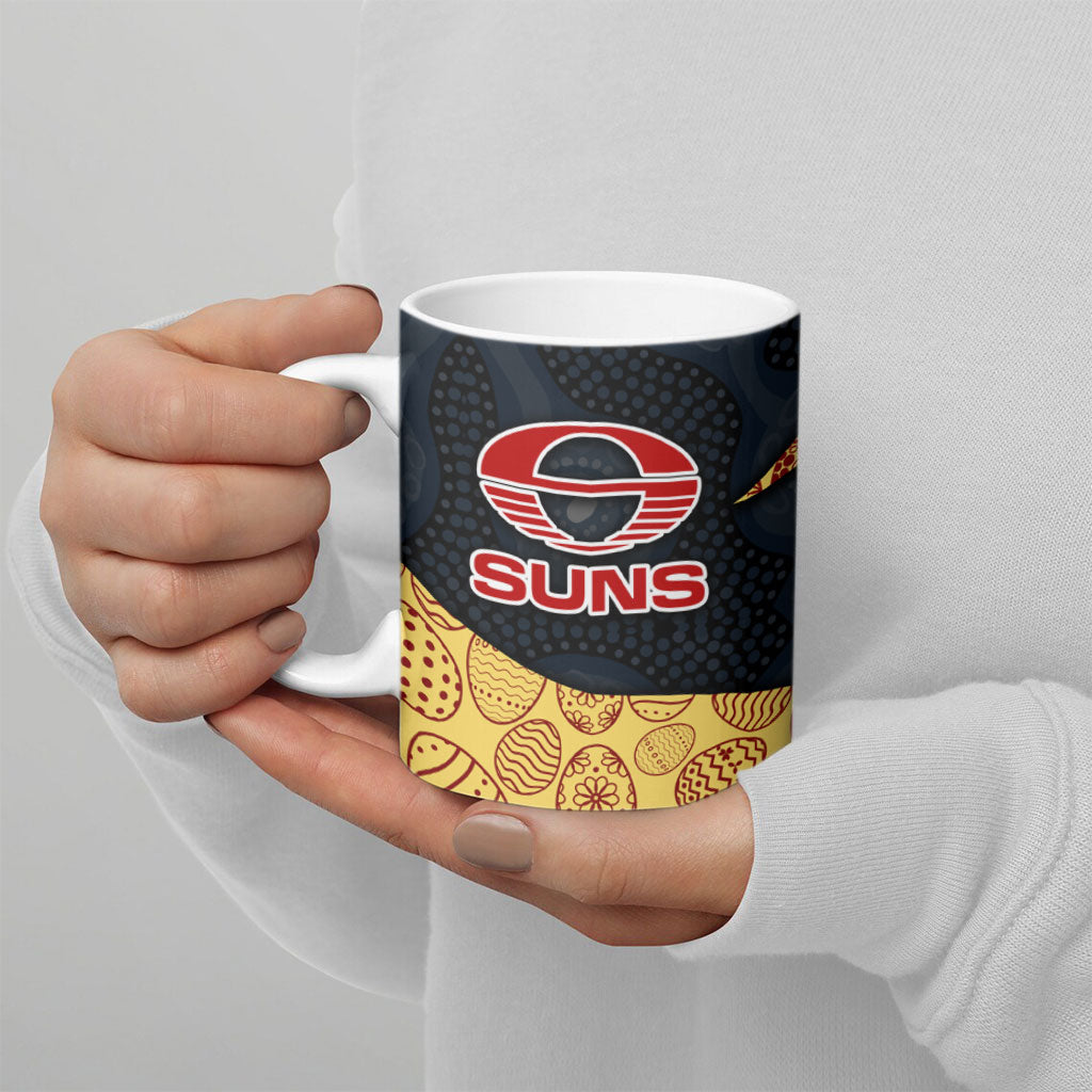 Personalized Suns Football Ceramic Mug Easter Egg Pattern Red Yellow Tribal Dot Art Style