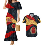 Personalized Suns Football Couples Matching Mermaid Dress and Hawaiian Shirt Easter Egg Pattern Red Yellow Tribal Dot Art Style