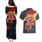 Personalized Suns Football Couples Matching Puletasi and Hawaiian Shirt Easter Egg Pattern Red Yellow Tribal Dot Art Style
