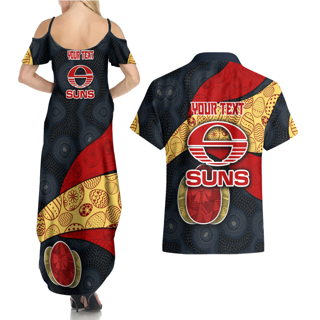 Personalized Suns Football Couples Matching Summer Maxi Dress and Hawaiian Shirt Easter Egg Pattern Red Yellow Tribal Dot Art Style