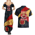 Personalized Suns Football Couples Matching Summer Maxi Dress and Hawaiian Shirt Easter Egg Pattern Red Yellow Tribal Dot Art Style