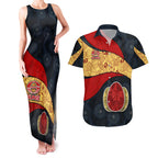 Personalized Suns Football Couples Matching Tank Maxi Dress and Hawaiian Shirt Easter Egg Pattern Red Yellow Tribal Dot Art Style