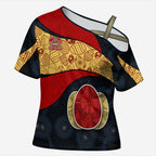 Personalized Suns Football Cross Shoulder Shirt Easter Egg Pattern Red Yellow Tribal Dot Art Style