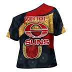 Personalized Suns Football Cross Shoulder Shirt Easter Egg Pattern Red Yellow Tribal Dot Art Style