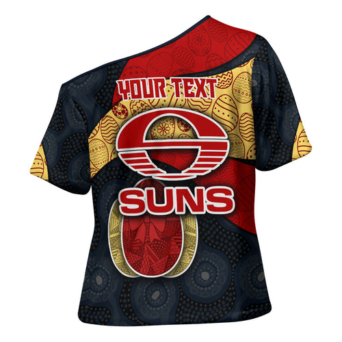 Personalized Suns Football Cross Shoulder Shirt Easter Egg Pattern Red Yellow Tribal Dot Art Style