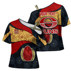 Personalized Suns Football Cross Shoulder Shirt Easter Egg Pattern Red Yellow Tribal Dot Art Style