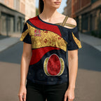 Personalized Suns Football Cross Shoulder Shirt Easter Egg Pattern Red Yellow Tribal Dot Art Style
