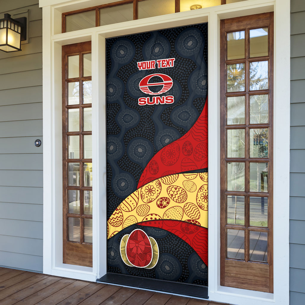 Personalized Suns Football Door Cover Easter Egg Pattern Red Yellow Tribal Dot Art Style