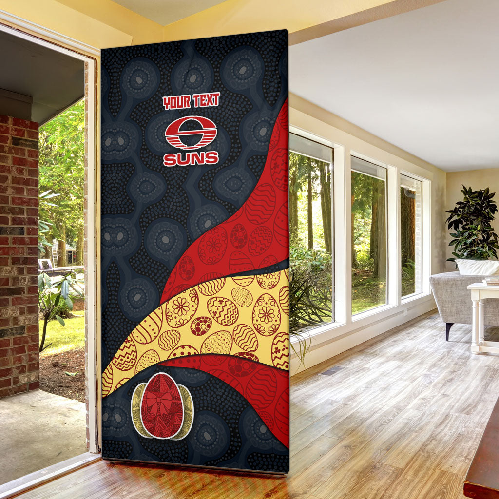 Personalized Suns Football Door Cover Easter Egg Pattern Red Yellow Tribal Dot Art Style