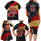 Personalized Suns Football Family Matching Long Sleeve Bodycon Dress and Hawaiian Shirt Easter Egg Pattern Red Yellow Tribal Dot Art Style