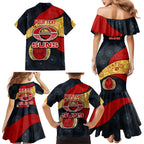 Personalized Suns Football Family Matching Mermaid Dress and Hawaiian Shirt Easter Egg Pattern Red Yellow Tribal Dot Art Style