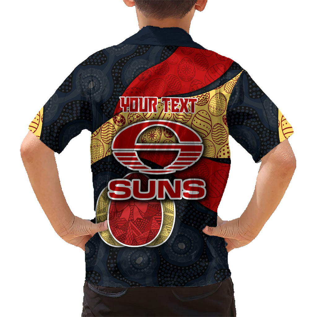 Personalized Suns Football Family Matching Off Shoulder Short Dress and Hawaiian Shirt Easter Egg Pattern Red Yellow Tribal Dot Art Style