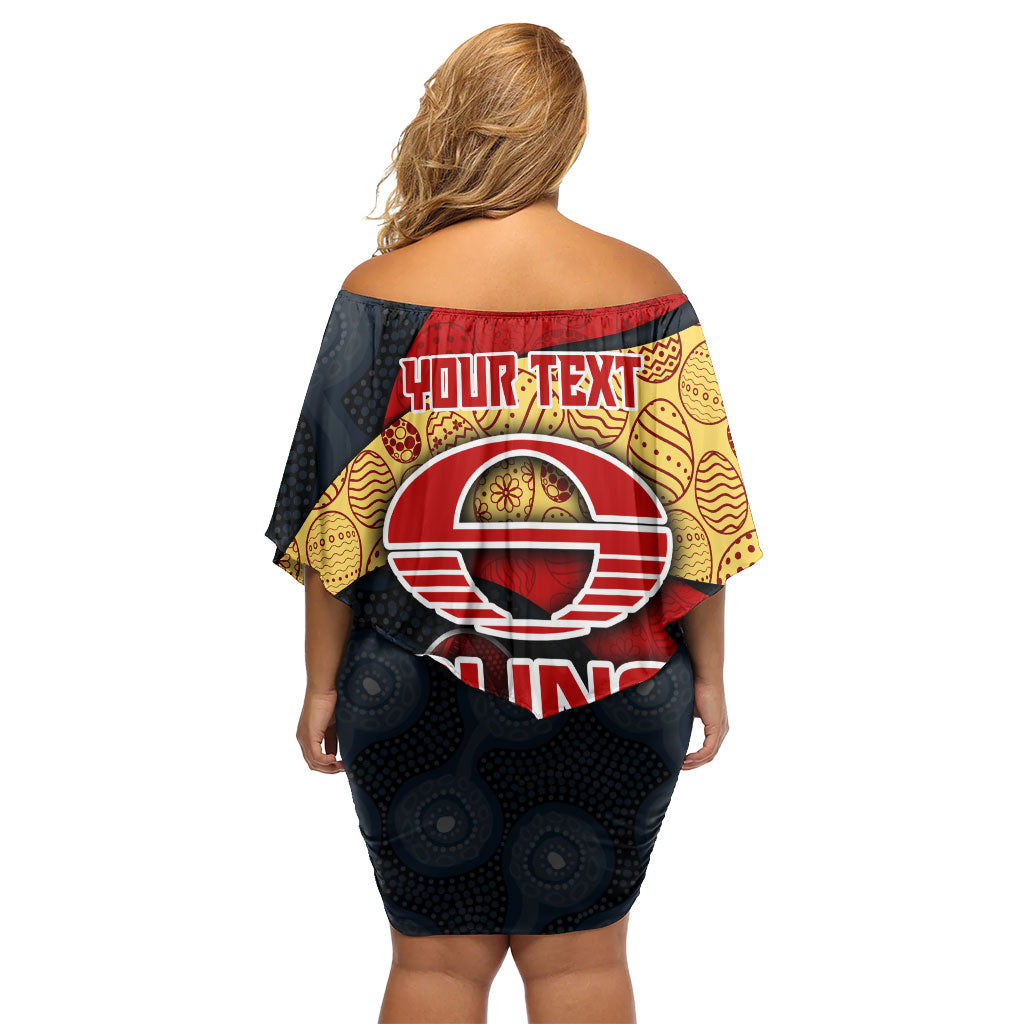 Personalized Suns Football Family Matching Off Shoulder Short Dress and Hawaiian Shirt Easter Egg Pattern Red Yellow Tribal Dot Art Style