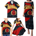 Personalized Suns Football Family Matching Puletasi and Hawaiian Shirt Easter Egg Pattern Red Yellow Tribal Dot Art Style