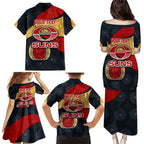 Personalized Suns Football Family Matching Puletasi and Hawaiian Shirt Easter Egg Pattern Red Yellow Tribal Dot Art Style
