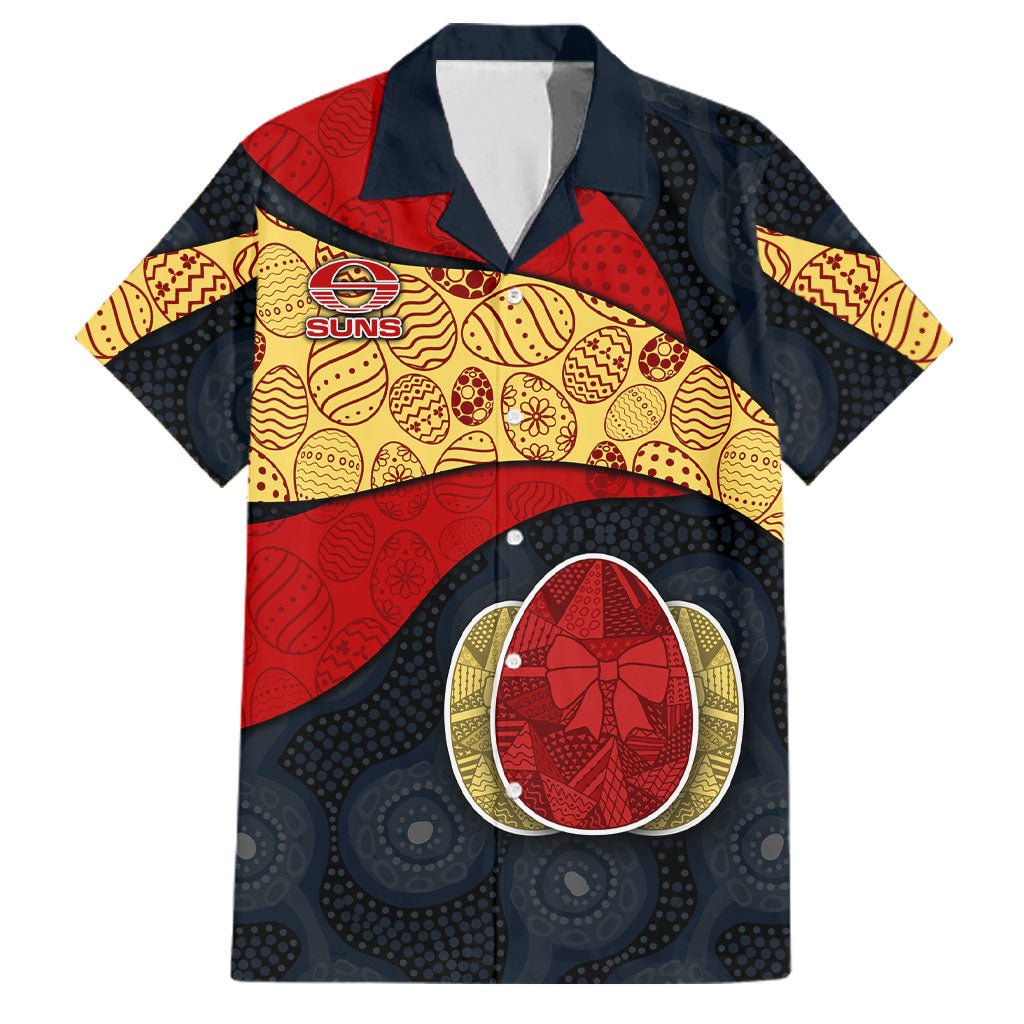 Personalized Suns Football Family Matching Short Sleeve Bodycon Dress and Hawaiian Shirt Easter Egg Pattern Red Yellow Tribal Dot Art Style