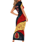 Personalized Suns Football Family Matching Short Sleeve Bodycon Dress and Hawaiian Shirt Easter Egg Pattern Red Yellow Tribal Dot Art Style