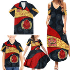 Personalized Suns Football Family Matching Summer Maxi Dress and Hawaiian Shirt Easter Egg Pattern Red Yellow Tribal Dot Art Style