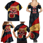 Personalized Suns Football Family Matching Summer Maxi Dress and Hawaiian Shirt Easter Egg Pattern Red Yellow Tribal Dot Art Style