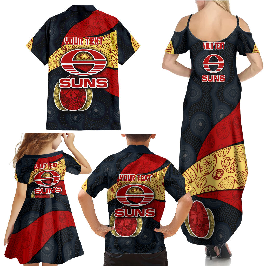 Personalized Suns Football Family Matching Summer Maxi Dress and Hawaiian Shirt Easter Egg Pattern Red Yellow Tribal Dot Art Style