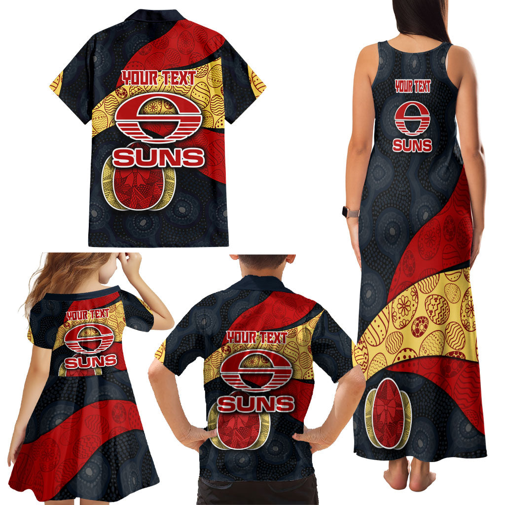 Personalized Suns Football Family Matching Tank Maxi Dress and Hawaiian Shirt Easter Egg Pattern Red Yellow Tribal Dot Art Style