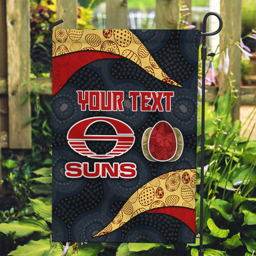Personalized Suns Football Garden Flag Easter Egg Pattern Red Yellow Tribal Dot Art Style