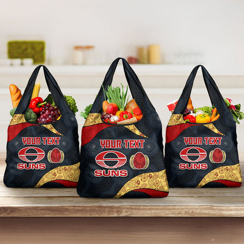 Personalized Suns Football Grocery Bag Easter Egg Pattern Red Yellow Tribal Dot Art Style