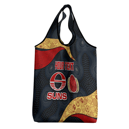 Personalized Suns Football Grocery Bag Easter Egg Pattern Red Yellow Tribal Dot Art Style