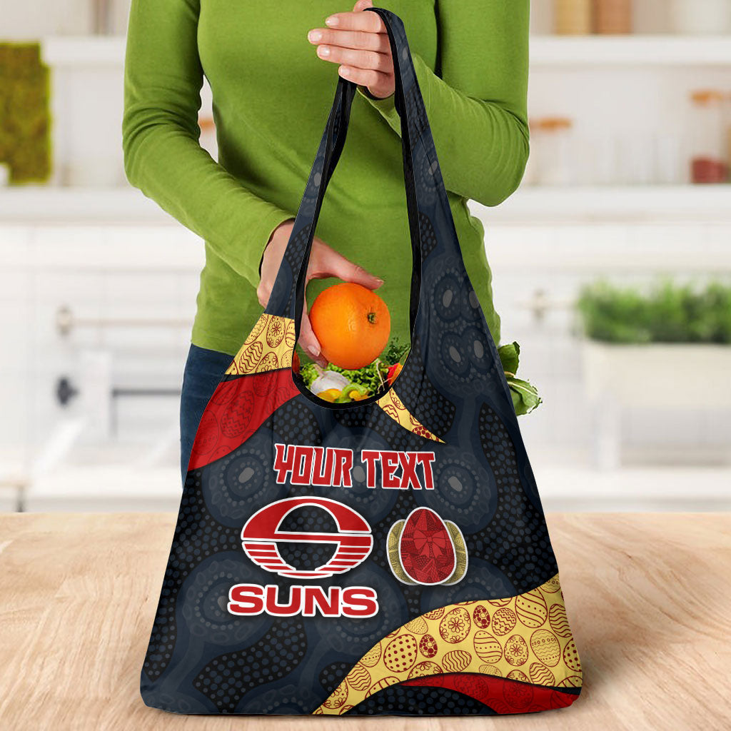 Personalized Suns Football Grocery Bag Easter Egg Pattern Red Yellow Tribal Dot Art Style