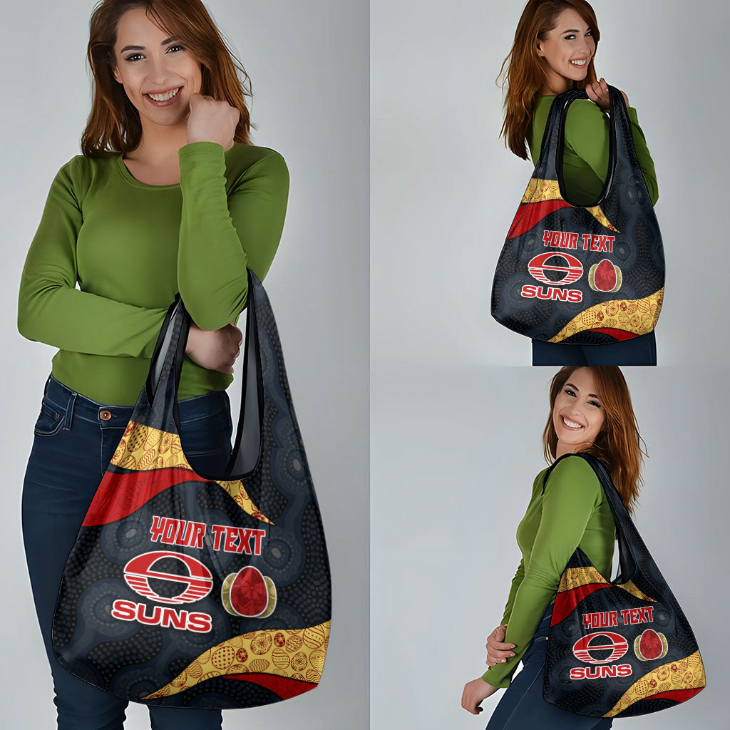 Personalized Suns Football Grocery Bag Easter Egg Pattern Red Yellow Tribal Dot Art Style