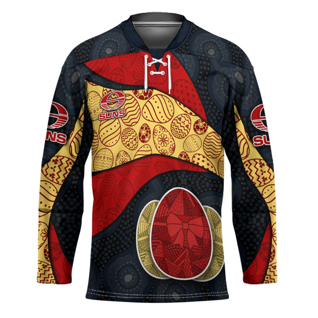 Personalized Suns Football Hockey Jersey Easter Egg Pattern Red Yellow Tribal Dot Art Style