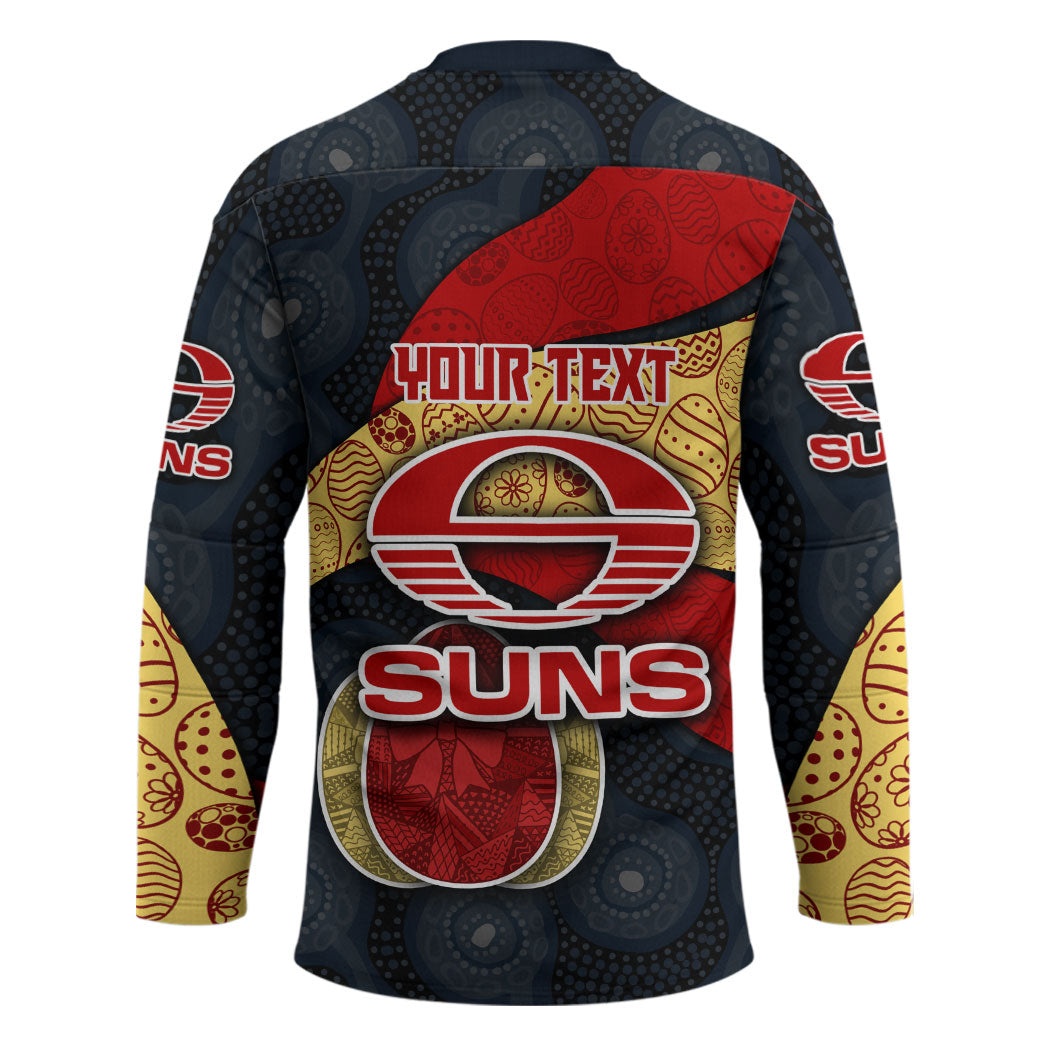 Personalized Suns Football Hockey Jersey Easter Egg Pattern Red Yellow Tribal Dot Art Style