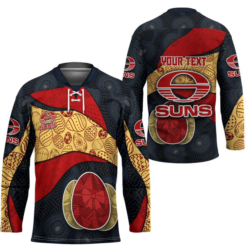 Personalized Suns Football Hockey Jersey Easter Egg Pattern Red Yellow Tribal Dot Art Style