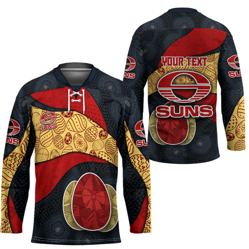 Personalized Suns Football Hockey Jersey Easter Egg Pattern Red Yellow Tribal Dot Art Style