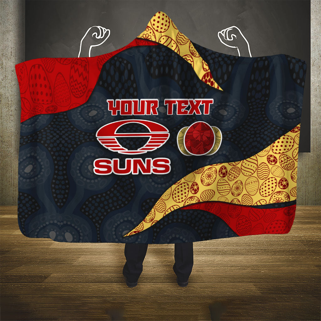 Personalized Suns Football Hooded Blanket Easter Egg Pattern Red Yellow Tribal Dot Art Style