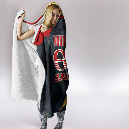 Personalized Suns Football Hooded Blanket Easter Egg Pattern Red Yellow Tribal Dot Art Style