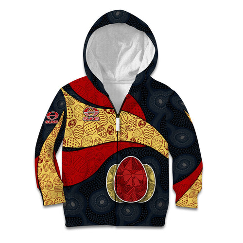 Personalized Suns Football Kid Hoodie Easter Egg Pattern Red Yellow Tribal Dot Art Style