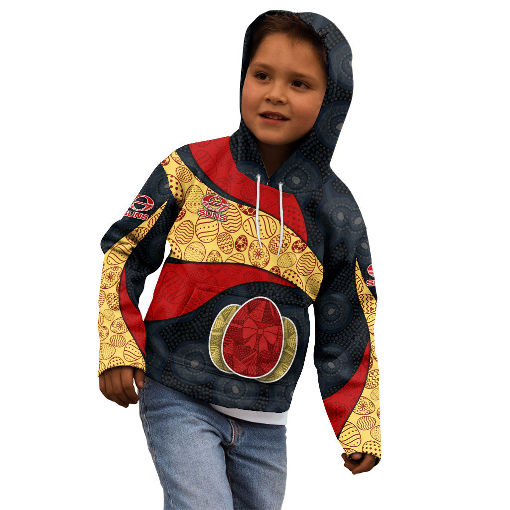 Personalized Suns Football Kid Hoodie Easter Egg Pattern Red Yellow Tribal Dot Art Style