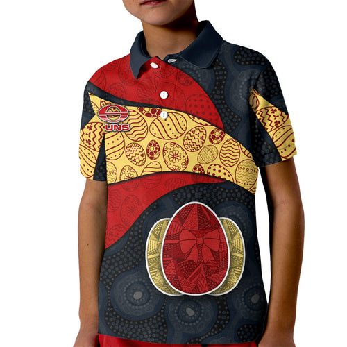 Personalized Suns Football Kid Polo Shirt Easter Egg Pattern Red Yellow Tribal Dot Art Style