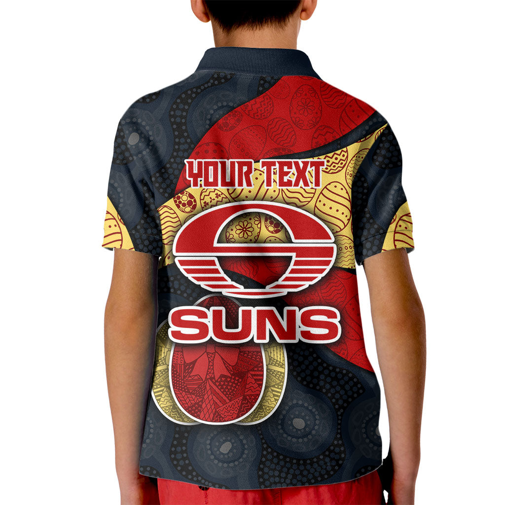 Personalized Suns Football Kid Polo Shirt Easter Egg Pattern Red Yellow Tribal Dot Art Style
