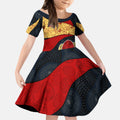 Personalized Suns Football Kid Short Sleeve Dress Easter Egg Pattern Red Yellow Tribal Dot Art Style