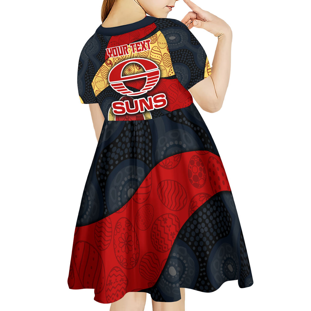 Personalized Suns Football Kid Short Sleeve Dress Easter Egg Pattern Red Yellow Tribal Dot Art Style