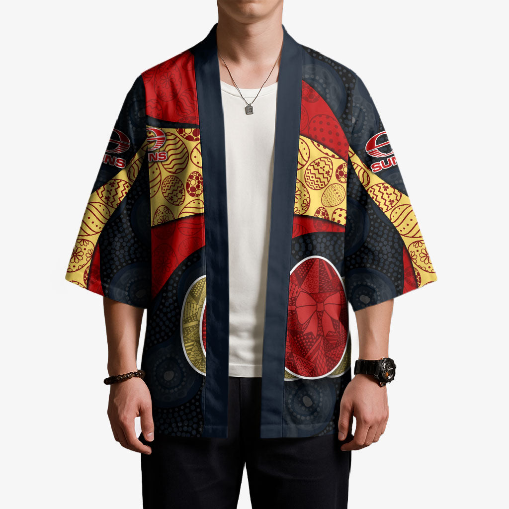 Personalized Suns Football Kimono Easter Egg Pattern Red Yellow Tribal Dot Art Style