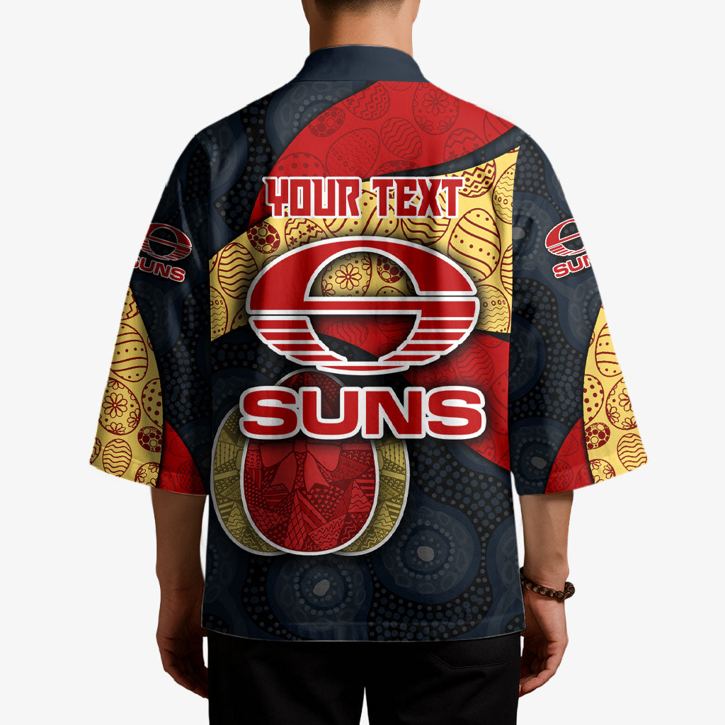 Personalized Suns Football Kimono Easter Egg Pattern Red Yellow Tribal Dot Art Style