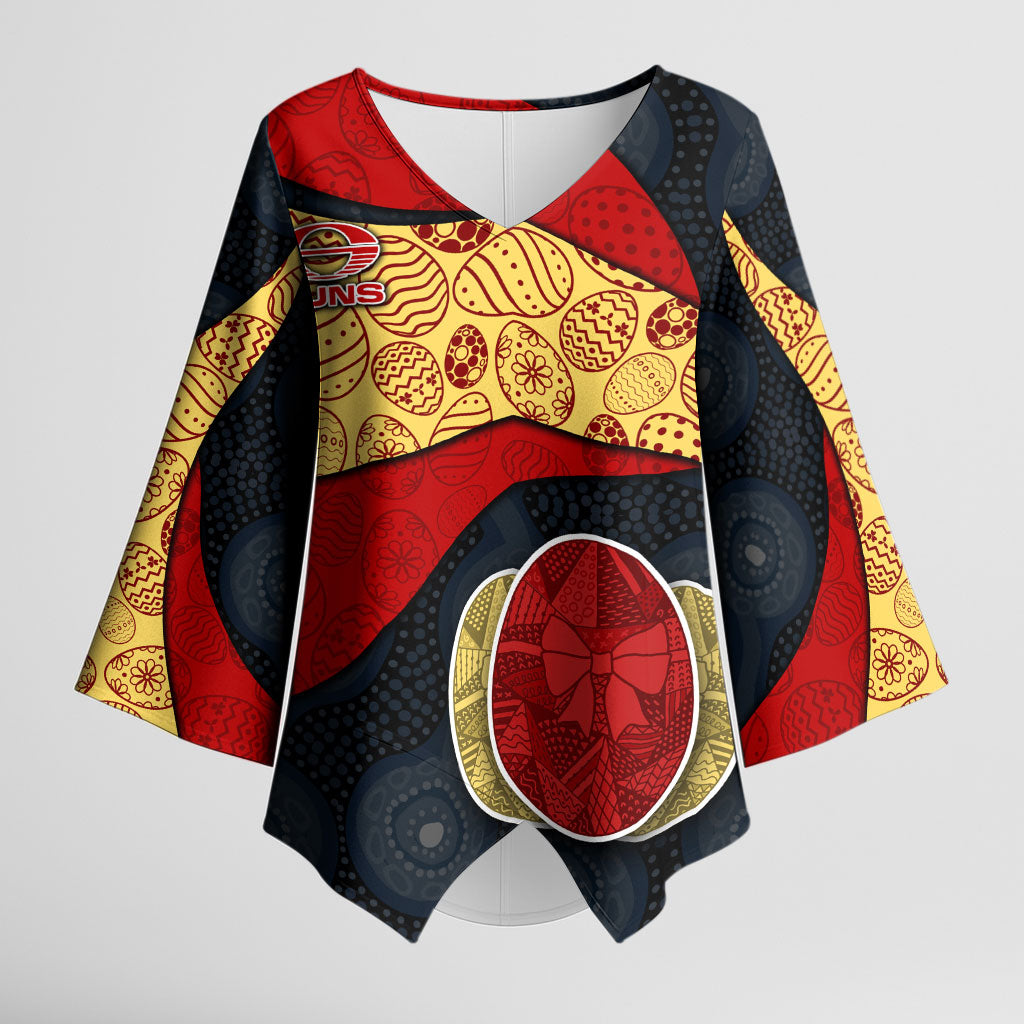 Personalized Suns Football Kimono Sleeve Blouse Easter Egg Pattern Red Yellow Tribal Dot Art Style