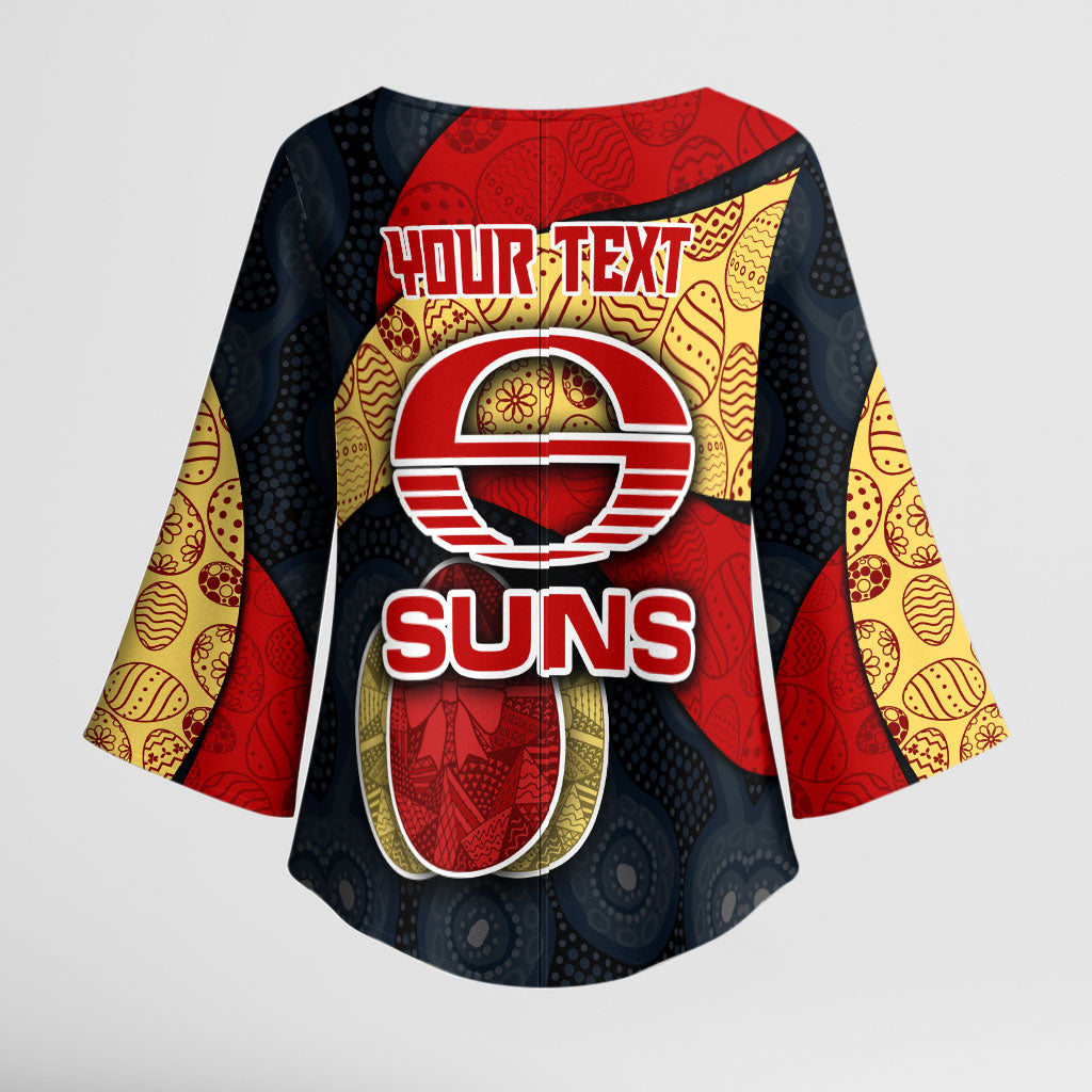 Personalized Suns Football Kimono Sleeve Blouse Easter Egg Pattern Red Yellow Tribal Dot Art Style