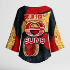 Personalized Suns Football Kimono Sleeve Blouse Easter Egg Pattern Red Yellow Tribal Dot Art Style