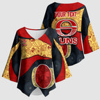 Personalized Suns Football Kimono Sleeve Blouse Easter Egg Pattern Red Yellow Tribal Dot Art Style
